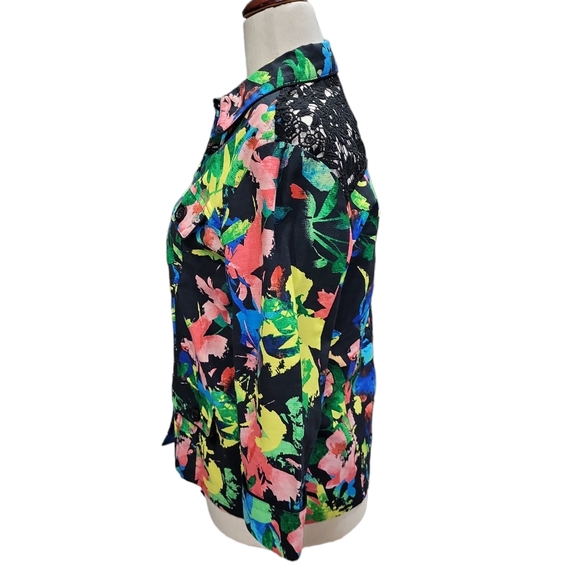 EUC Erin London women's floral lace back 97% cotton button down jacket coat, M - Picture 4 of 10